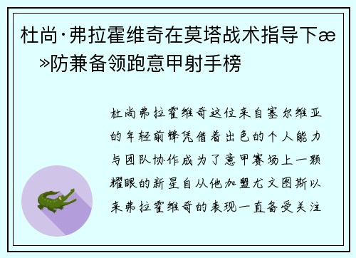 杜尚·弗拉霍维奇在莫塔战术指导下攻防兼备领跑意甲射手榜